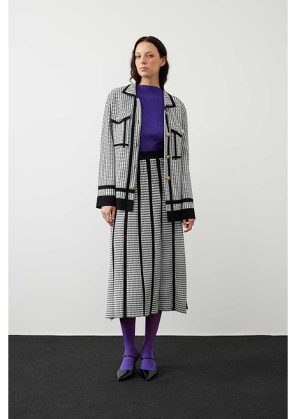 Kazayağı Desen Triko Ceket Siyah-Beyaz K2472007_210 modelleri