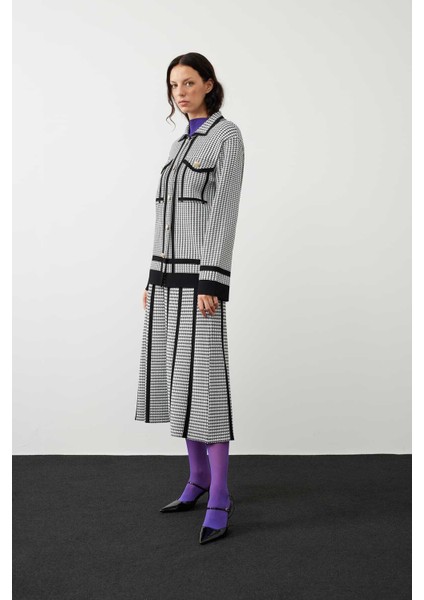 Kazayağı Desen Triko Ceket Siyah-Beyaz K2472007_210 fırsatları