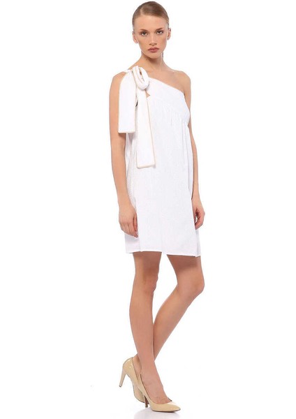 Tek Omuz Mini Elbise Beyaz Y1321069_002