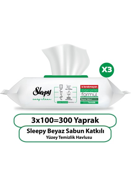 Easy Clean Beyaz Sabun Katkılı Yüzey Temizlik Havlusu 3X100 (300 Yaprak)