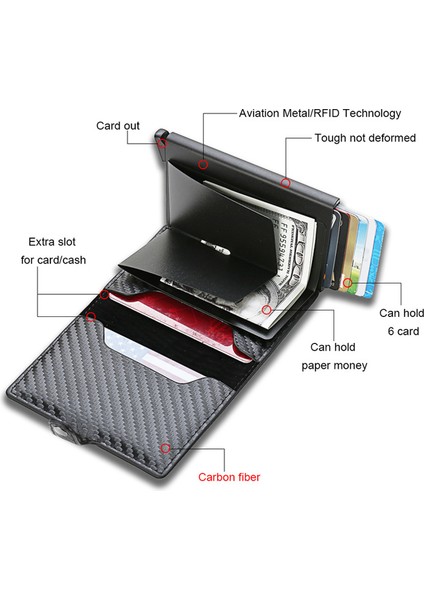Kahve (Özelleştirilmiş 2023 Alüminyum Karbon Fiber Cüzdan Erkekler Kadınlar Için Kredi Kartları Çanta Rfid Mini Markalar Erkekler Kartvizitlik Cüzdan Akıllı Vallet (Yurt Dışından)