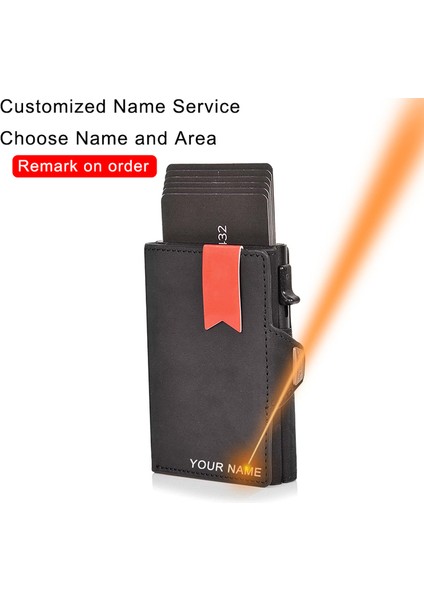 Siyah (Isim Hizmeti) Çılgın At Hakiki Deri Erkek Cüzdan Rfid Kartlık Ince Ince Para Cebi Cüzdan Para Çantaları Lüks Metal Cüzdan Erkek Çantalar (Yurt Dışından)