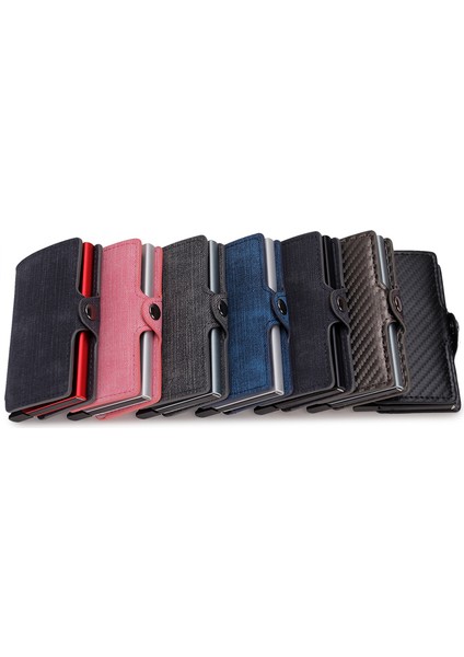 Dıenqı Karbon Elyaf Kart Sahipleri Cüzdanlar Erkek Marka Deri Mini Ince Cüzdan Para Çantası Metal Rfıd Kadınlar Ince Küçük Akıllı Vallet (Yurt Dışından)