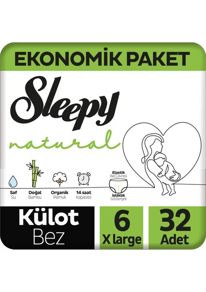 Natural Jumbo Külot Bebek Bezi Xl 6 Numara 32 Adet