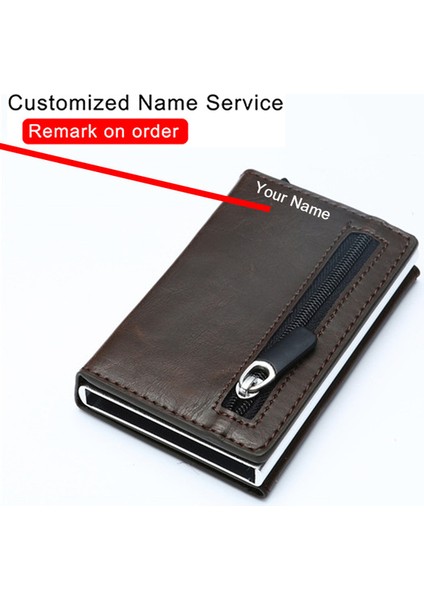 Name-X-52-Kahve Özel Isim Logolu Cüzdan Rfıd Akıllı Cüzdan Kredi Kartı Tutacağı Metal Kutu Kartlık Erkek Cüzdan Minimalist Cüzdan Madeni Para Cüzdanı (Yurt Dışından)