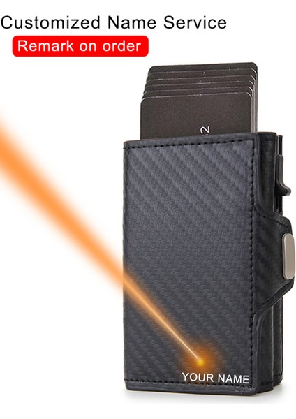 Carbon (Customized) 2022 Moda Alüminyum Kredi Kartı Cüzdanı Rfıd Engelleme Üç Katlı Akıllı Lüks Deri Erkek Cüzdan Ince Para Cebi Vallet (Yurt Dışından)