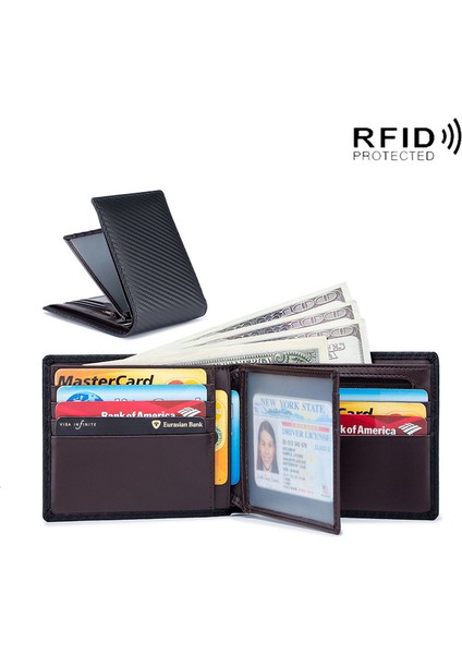 Kahve Rfid Karbon Fiber Hakiki Deri Erkek Cüzdan Para Çantası Ince Ince Mini Cüzdan Erkekler Için Kart Tutucu Çantalar Kısa Erkek Cüzdan Siyah (Yurt Dışından)