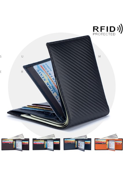 Kahve Rfid Karbon Fiber Hakiki Deri Erkek Cüzdan Para Çantası Ince Ince Mini Cüzdan Erkekler Için Kart Tutucu Çantalar Kısa Erkek Cüzdan Siyah (Yurt Dışından)