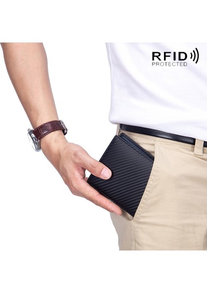 Kahve Rfid Karbon Fiber Hakiki Deri Erkek Cüzdan Para Çantası Ince Ince Mini Cüzdan Erkekler Için Kart Tutucu Çantalar Kısa Erkek Cüzdan Siyah (Yurt Dışından)