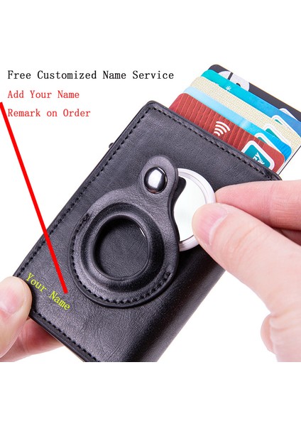 Name-St-06-Kahve Ücretsiz Özelleştirilmiş Isim Cüzdan Airtag Erkek Cüzdan Metal Kutu Kasa Rfid Hırsızlığa Karşı Swipe Kredi Kartı Tutucu Deri Akıllı Cüzdanlar (Yurt Dışından)