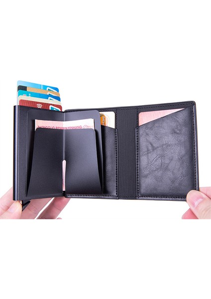 Name-St-06-Kahve Ücretsiz Özelleştirilmiş Isim Cüzdan Airtag Erkek Cüzdan Metal Kutu Kasa Rfid Hırsızlığa Karşı Swipe Kredi Kartı Tutucu Deri Akıllı Cüzdanlar (Yurt Dışından)