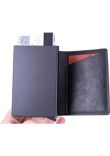 Name-St-06-Kahve Ücretsiz Özelleştirilmiş Isim Cüzdan Airtag Erkek Cüzdan Metal Kutu Kasa Rfid Hırsızlığa Karşı Swipe Kredi Kartı Tutucu Deri Akıllı Cüzdanlar (Yurt Dışından)