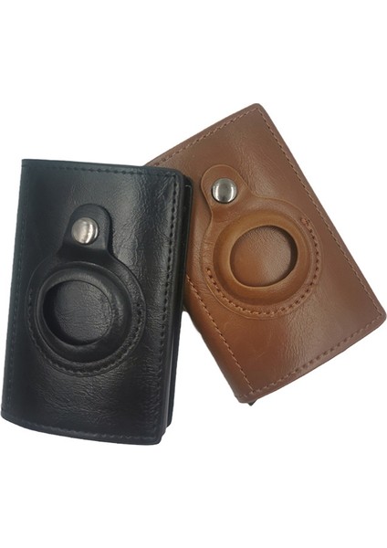 Name-St-06-Kahve Ücretsiz Özelleştirilmiş Isim Cüzdan Airtag Erkek Cüzdan Metal Kutu Kasa Rfid Hırsızlığa Karşı Swipe Kredi Kartı Tutucu Deri Akıllı Cüzdanlar (Yurt Dışından)
