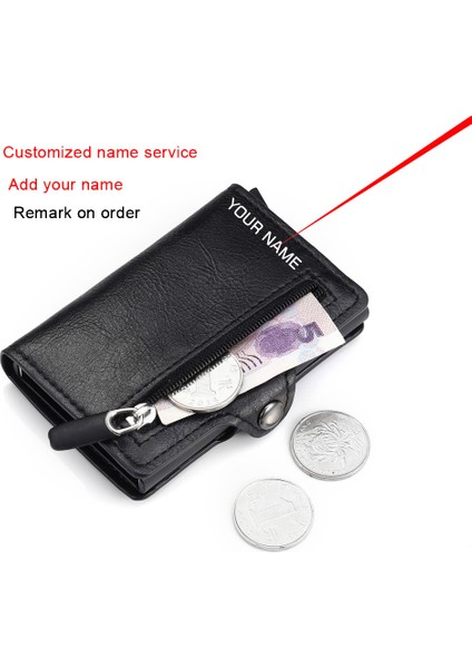 Kahverengi Isim Hizmeti Ince Fermuar Para Cüzdanı Akıllı Para Çantası Rfid Kredi Kartı Tutacağı ile Para Klipleri Erkekler Için Deri Cüzdan (Yurt Dışından)