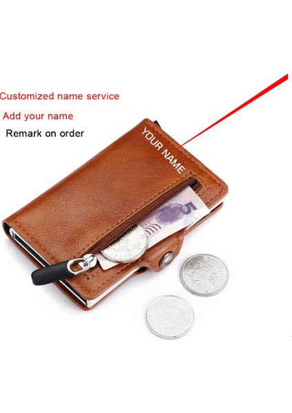 Kahverengi Isim Hizmeti Ince Fermuar Para Cüzdanı Akıllı Para Çantası Rfid Kredi Kartı Tutacağı ile Para Klipleri Erkekler Için Deri Cüzdan (Yurt Dışından)