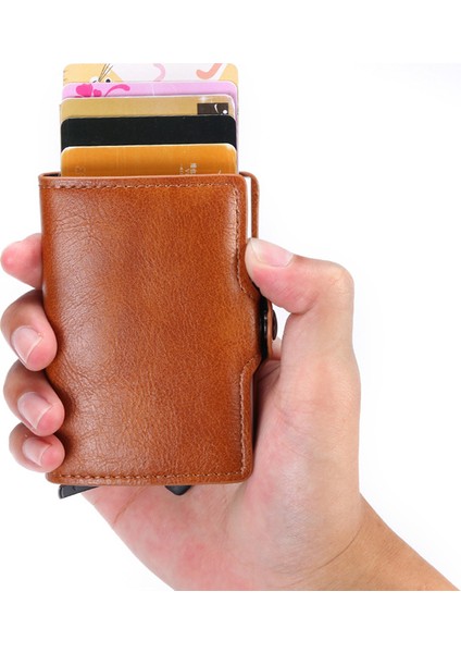 Kahverengi Isim Hizmeti Ince Fermuar Para Cüzdanı Akıllı Para Çantası Rfid Kredi Kartı Tutacağı ile Para Klipleri Erkekler Için Deri Cüzdan (Yurt Dışından)
