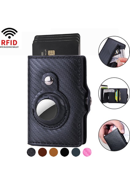 Bronz (Özelleştirilmiş) Karbon Rfid Kart Tutucu Erkek Kadın Hava Etiketi Cüzdan Para Çantası Deri Çanta Ince Ince Cüzdanlar Apple Airtags Tracker Hava Etiketi 2023 (Yurt Dışından)