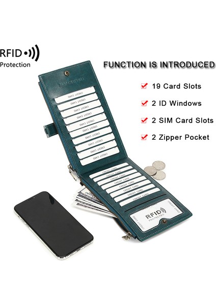 Pembe Rfıd Kadınlar Uzun Cüzdan Çift Fermuarlı Telefon Çanta Deri Klasör Büyük Kapasiteli Debriyaj Çanta Kadın Çanta Anti-Hırsızlık Kart Tutucu (Yurt Dışından)