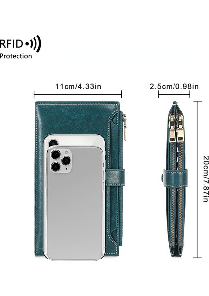 Pembe Rfıd Kadınlar Uzun Cüzdan Çift Fermuarlı Telefon Çanta Deri Klasör Büyük Kapasiteli Debriyaj Çanta Kadın Çanta Anti-Hırsızlık Kart Tutucu (Yurt Dışından)