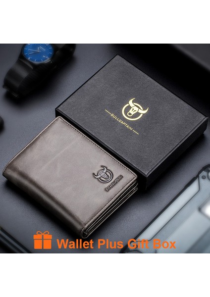 Gri 027 Hediye Kutusu Bullcaptaın Yeni Rfıd Erkek Deri Cüzdan Kısa Dikey Lokomotif Ingiliz Eğlence Çok Fonksiyonlu Kart Paketi Deri Cüzdan (Yurt Dışından)