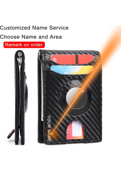 Siyah (Isim Hizmeti) Karbon Elyaf Rfid Erkek Cüzdan Hava Etiketi Kart Tutucu Lüks Küçük Kısa Ince Ince Cüzdan Hava Etiketi Bozuk Para Cüzdanı Vallet Fatura Katlama Cüzdanı (Yurt Dışından)