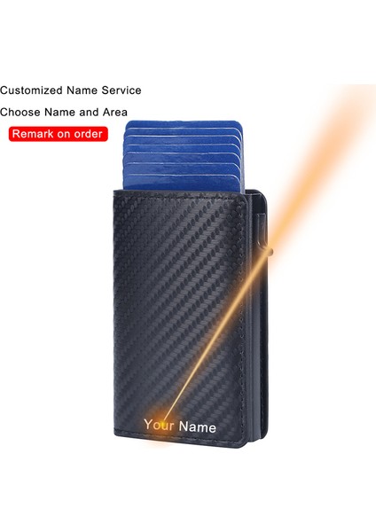 Karbon (Isim Hizmeti) Rfid Kredi Kartı Tutucu Erkek Cüzdan Metal Deri Ince Ince Minimalist Erkekler Için Akıllı Cüzdan Cartera Hombre Cüzdan Çanta Siyah (Yurt Dışından)