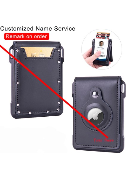 NAME-KB003-BLACK Yeni Özel Isim Airtag Erkek Cüzdan Hakiki Deri Cüzdan Kımlık Kartı Kılıfı Rfid Hırsızlığa Karşı Tokatlamak Kredi Kartı Tutacağı Akıllı Cüzdan (Yurt Dışından)