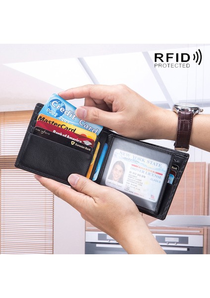 Kahve Rfid Karbon Fiber Hakiki Deri Erkek Cüzdan Para Çantası Ince Ince Mini Cüzdan Erkekler Için Kart Tutucu Çantalar Kısa Erkek Cüzdan Siyah (Yurt Dışından)