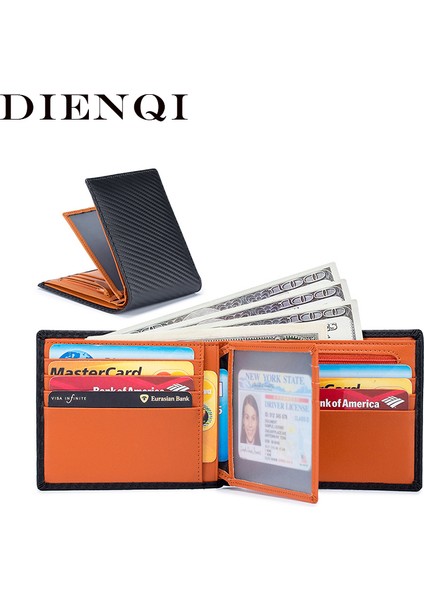 Turuncu (Isim Hizmeti) Rfid Beyefendi Hakiki Deri Erkek Cüzdan Karbon Çantalar Çanta Erkekler Için Ince Ince Mini Cüzdan Kart Sahibinin Kısa Erkek Lüks Cüzdan (Yurt Dışından)