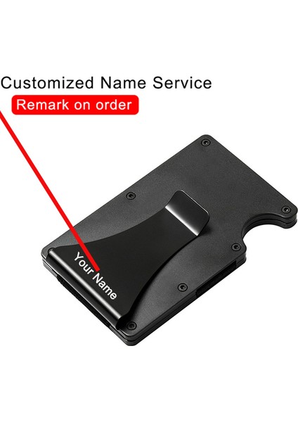 NAME-YM635-SIYAH Özelleştirilmiş Isim Metal Rfid Airtag Kartlıklı Cüzdan Para Klipleri Apple Airtags Tracker Kımlık Cardholder Için Erkek Kadın Cüzdan Çantalar (Yurt Dışından)