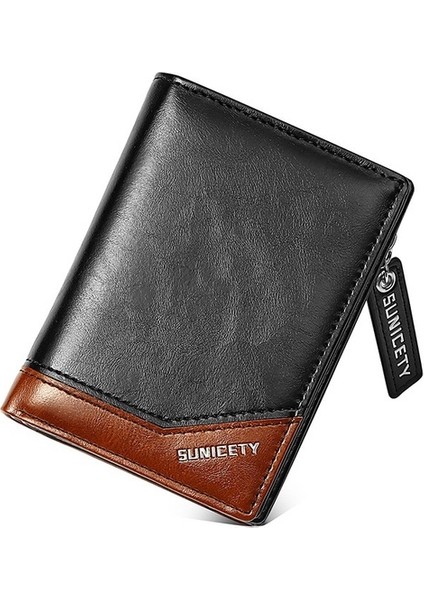 Siyah Erkek Cüzdan Deri Iş Katlanabilir Cüzdan Lüks Billfold Ince Hipster Kredi Kartı Sahipleri Ekler Madeni Para Çantaları Eski Cüzdanlar (Yurt Dışından)