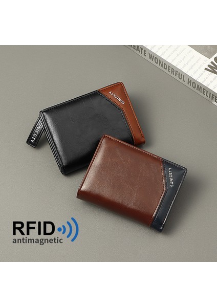 Siyah Erkek Cüzdan Deri Iş Katlanabilir Cüzdan Lüks Billfold Ince Hipster Kredi Kartı Sahipleri Ekler Madeni Para Çantaları Eski Cüzdanlar (Yurt Dışından)