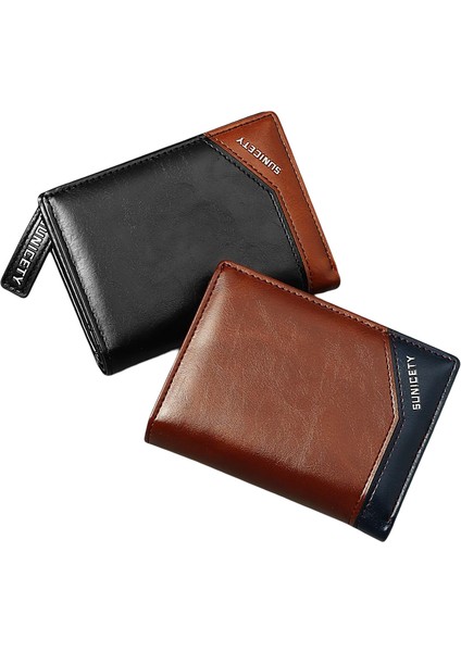 Siyah Erkek Cüzdan Deri Iş Katlanabilir Cüzdan Lüks Billfold Ince Hipster Kredi Kartı Sahipleri Ekler Madeni Para Çantaları Eski Cüzdanlar (Yurt Dışından)