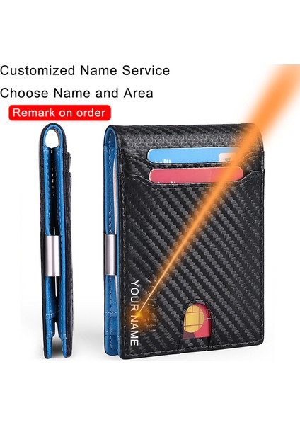Mavi (Isim Hizmeti) Rfid Erkek Cüzdanları Karbon Fiber Deri Ince Ince Kart Erkek Cüzdanı Para Çantası Klipsleri Erkek Kısa Çanta Siyah Vallet Cüzdan Cüzdanı (Yurt Dışından)
