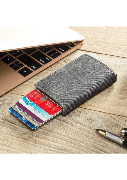 Adı YM003 Gri Iş Denim Tek Kutu Akıllı Cüzdan 2023 Yeni Anti Rfıd Kart Tutucu Erkek Kadın Debriyaj Moda Pop-Up Metal Çanta Kımlık Kartı Kılıfları (Yurt Dışından)