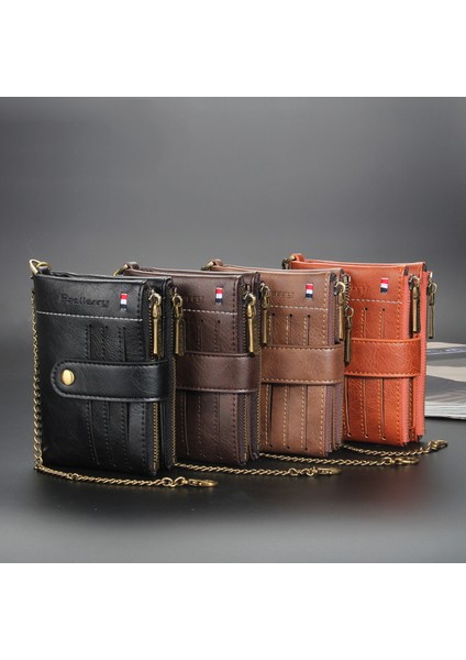 Kahverengi (Isim Hizmeti) Dıenqı Erkek Cüzdan Çift Fermuarlı Çile Çanta Vintage Deri Erkek Cüzdan Kart Sahibinin Madeni Para Cebi Para Çantası Erkek Cüzdan Siyah Cüzdanlar (Yurt Dışından)