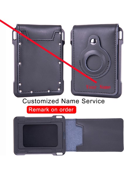 NAME-KB003-BLACK Yeni Özel Isim Airtag Erkek Cüzdan Hakiki Deri Cüzdan Kımlık Kartı Kılıfı Rfid Hırsızlığa Karşı Tokatlamak Kredi Kartı Tutacağı Akıllı Cüzdan (Yurt Dışından)