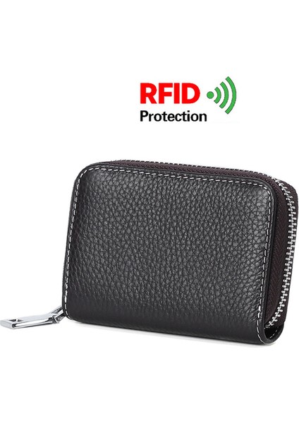 Kahve 100% Doğal Deri Erkek / Kadın Kartlıklı Cüzdan Rfıd Hakiki Deri Unisex Bozuk Para Cüzdanı Hırsızlığa Karşı Kredi Kartı Tutacağı Kahverengi (Yurt Dışından)