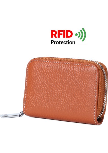 Kahve 100% Doğal Deri Erkek / Kadın Kartlıklı Cüzdan Rfıd Hakiki Deri Unisex Bozuk Para Cüzdanı Hırsızlığa Karşı Kredi Kartı Tutacağı Kahverengi (Yurt Dışından)