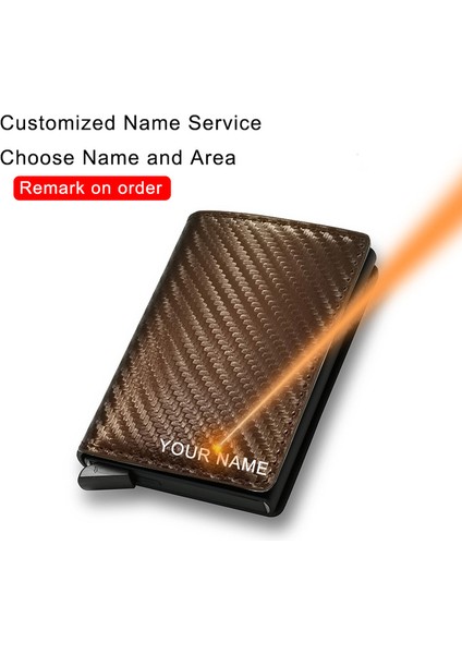 Bronz (Isim Hizmeti) Karbon Elyaf Rfid Kart Sahibinin Erkek Cüzdanları Para Çantası Fermuarlı Bozuk Para Cüzdanı Küçük Deri Mini Ince Cüzdanlar Vallet Carteira Masculina (Yurt Dışından)