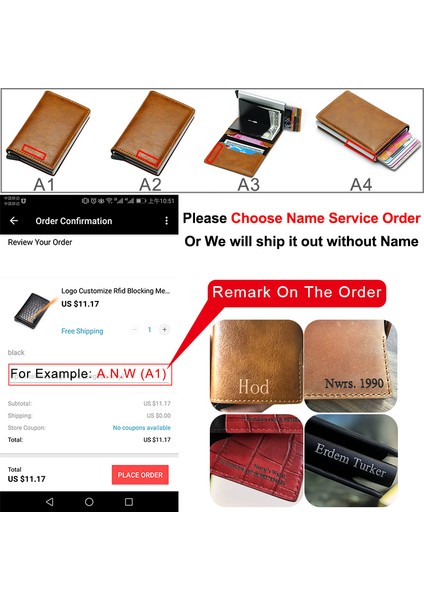 Bronz (Isim Hizmeti) Karbon Elyaf Rfid Kart Sahibinin Erkek Cüzdanları Para Çantası Fermuarlı Bozuk Para Cüzdanı Küçük Deri Mini Ince Cüzdanlar Vallet Carteira Masculina (Yurt Dışından)