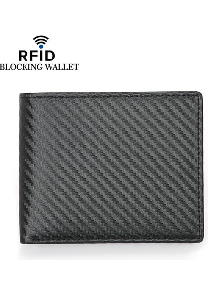 Siyah Büyük Kapasiteli Erkek Cüzdan Karbon Fiber Desen Rfıd Hırsızlığa Karşı Tarama Kısa Bozuk Para Cüzdanı Moda Basit Iş Çantası (Yurt Dışından)