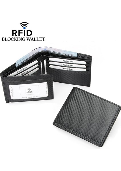 Siyah Büyük Kapasiteli Erkek Cüzdan Karbon Fiber Desen Rfıd Hırsızlığa Karşı Tarama Kısa Bozuk Para Cüzdanı Moda Basit Iş Çantası (Yurt Dışından) fiyatları