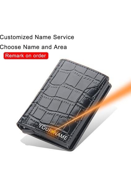 Siyah (Isim Hizmeti) Timsah Derisi Rfid Kart Sahibi Erkek Cüzdanları Para Çantası Ince Ince Mini Cüzdan Erkek Küçük Çanta Marka Magsafe Kısa Cüzdan Özel (Yurt Dışından)