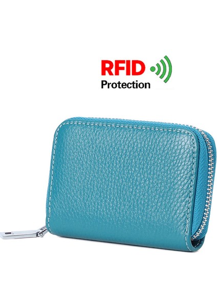 Mavi 100% Doğal Deri Erkek / Kadın Kartlıklı Cüzdan Rfıd Hakiki Deri Unisex Bozuk Para Cüzdanı Hırsızlığa Karşı Kredi Kartı Tutacağı Kahverengi (Yurt Dışından)