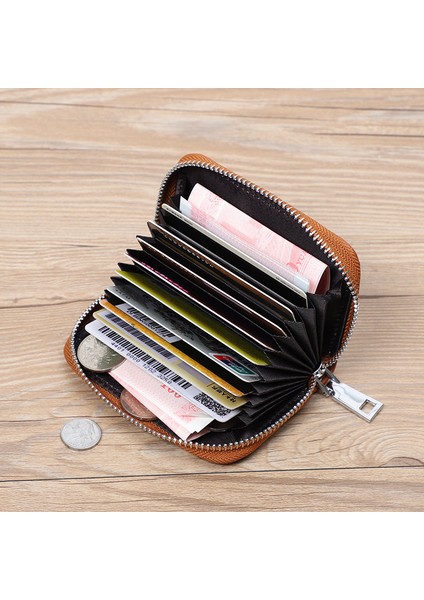 Mavi 100% Doğal Deri Erkek / Kadın Kartlıklı Cüzdan Rfıd Hakiki Deri Unisex Bozuk Para Cüzdanı Hırsızlığa Karşı Kredi Kartı Tutacağı Kahverengi (Yurt Dışından) indirimleri