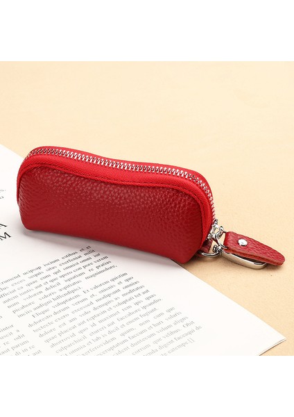 Bordo Edc Anahtarlık Kadınlar Için Hakiki Deri Anahtar Kutusu Araba Anahtarları Tutucu Kılıf Mini Cep Kart Cüzdan Bozuk Para Kesesi Kadın Çantalar (Yurt Dışından)