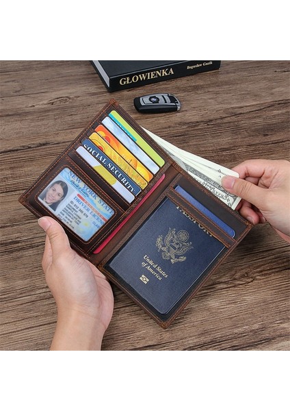 Koyu Kahverengi 1 Hakiki Deri Erkek Seyahat Pasaport Cüzdanı Kart Tasarımı Için Kısa Pasaportlu Cüzdanlar Pasaport Tutucu Erkek Çanta Sikke Belge Kutusu Rfıd (Yurt Dışından) modelleri