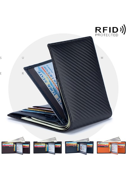 Turuncu Hakiki Deri Lüks Erkek Cüzdan Rfid Hırsızlığa Karşı Fırça Şerit Çok Fonksiyonlu Cüzdan Erkek Çoklu Kart Yuvaları Kart Tutucu (Yurt Dışından)