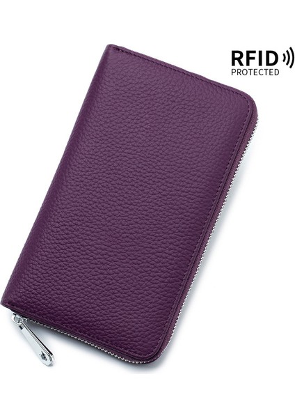 Mor Yeni Hakiki Deri Kadın Cüzdanları Çok Yönlü Pasaport Tutucu Kapak Tutucular Çek Karnesi Erkekler Bankbook Kredi Kartları Cüzdan Rfid (Yurt Dışından)